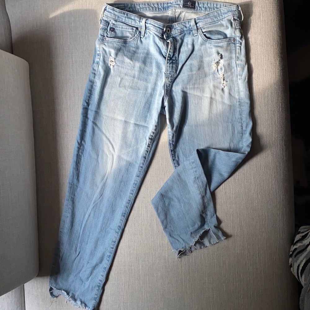 AG cropped Jeans with angled cut frayed hem